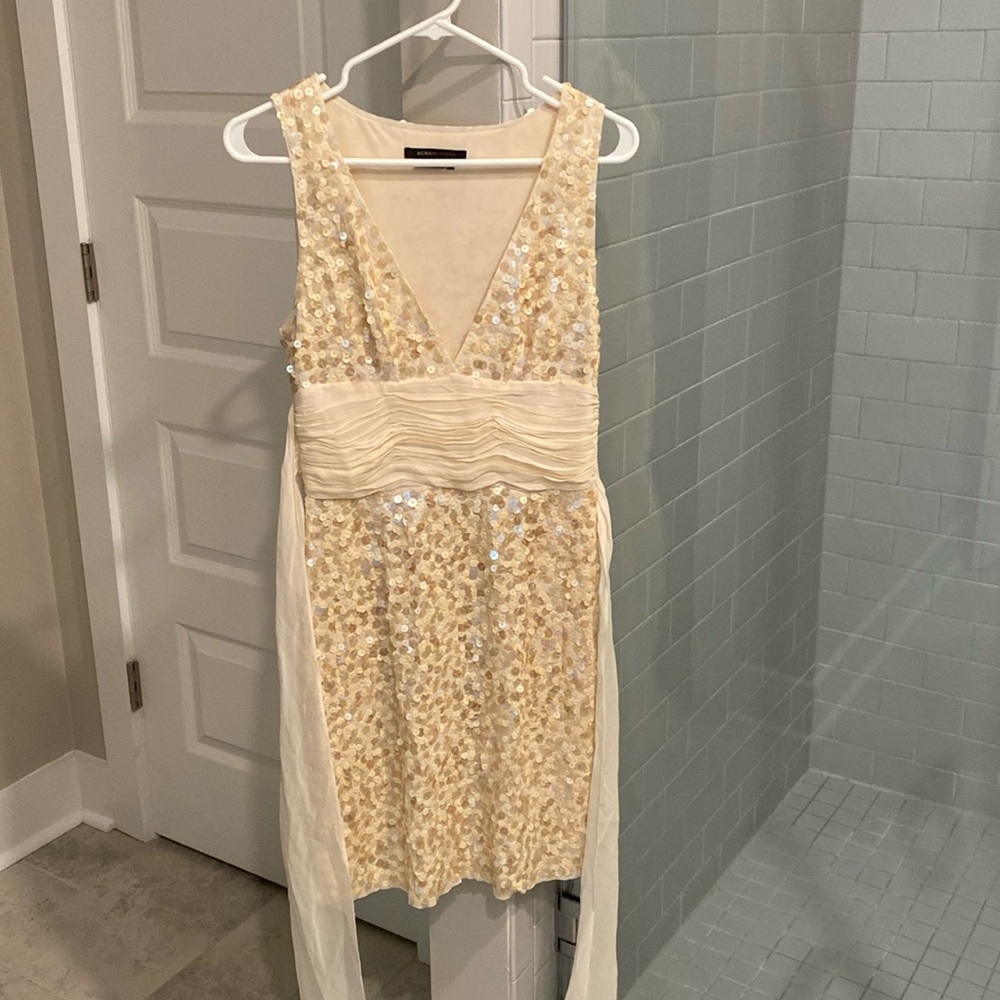 BCBG Maxazria sequined cream color dress